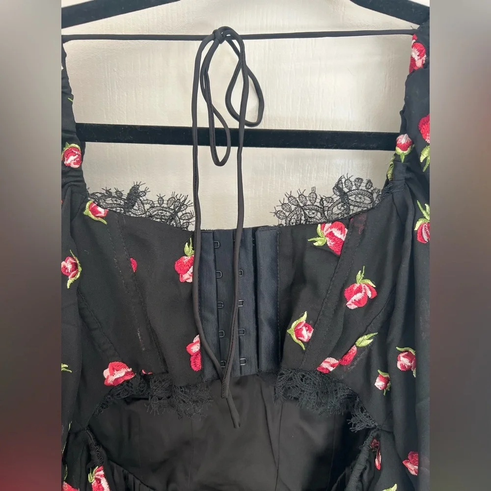For Love and Lemons Wren Black Floral Mini Dress Size M - Picture 5 of 7
